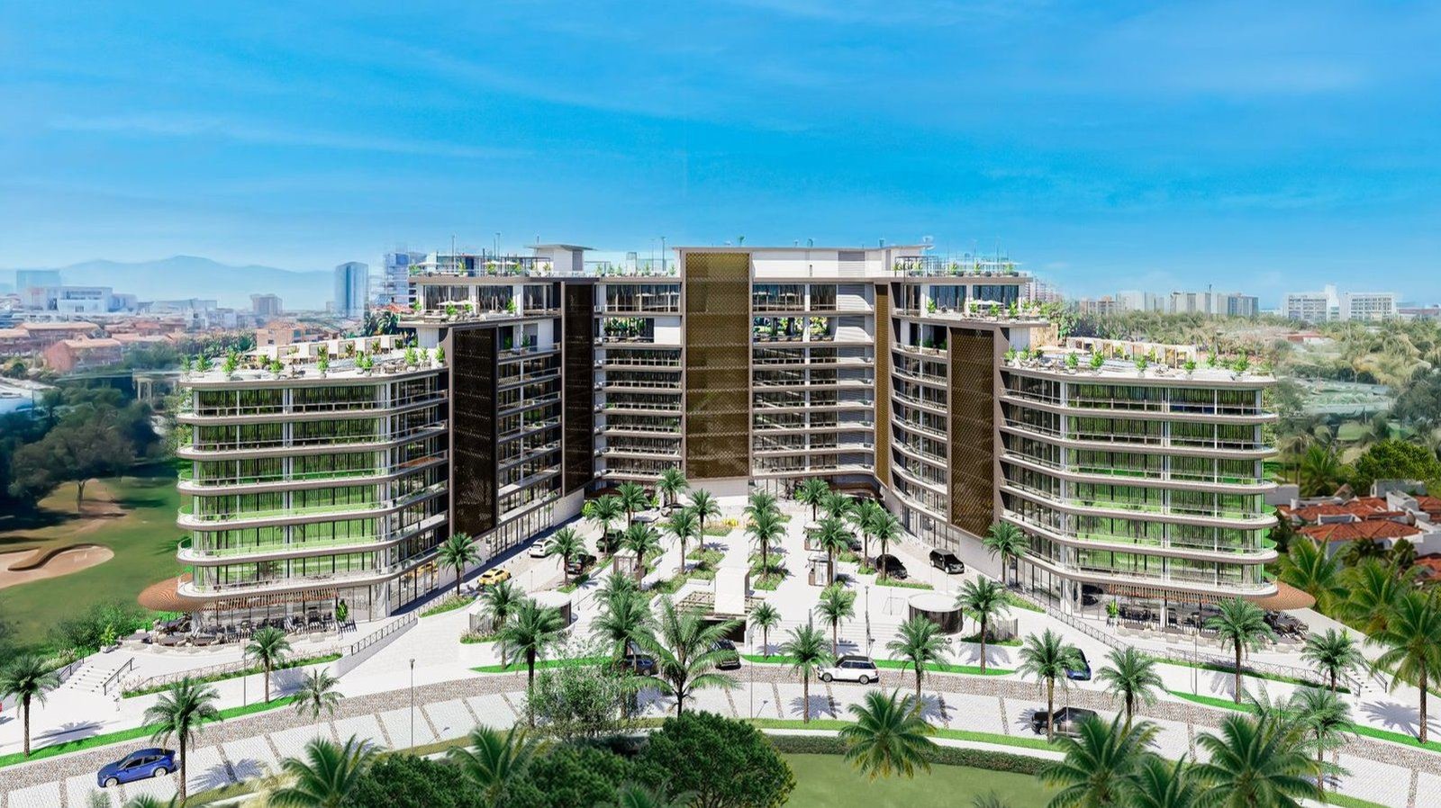 Marina Gold · vista aérea central del edificio
